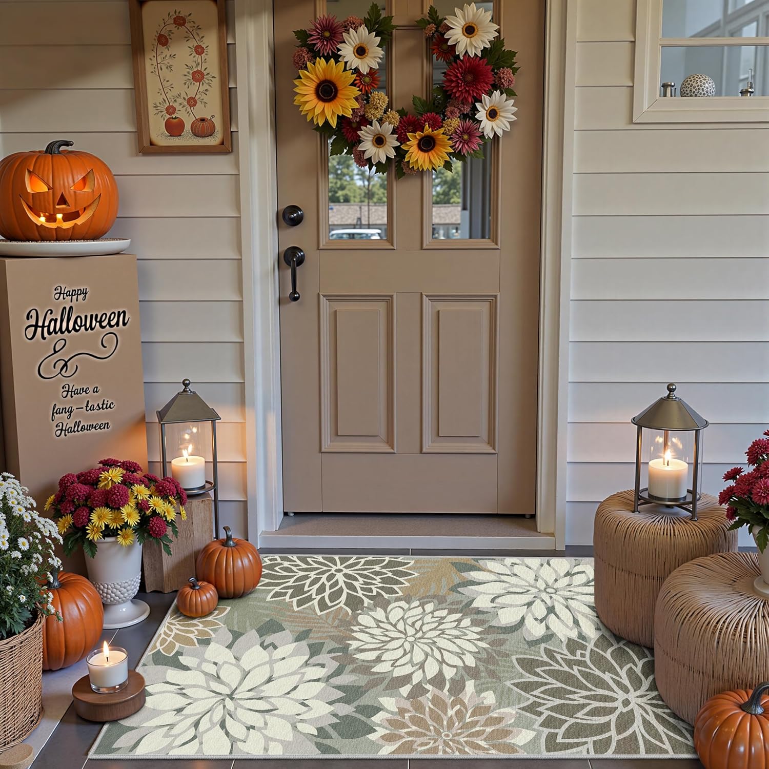 Floral Pattern Washable Area Rug for Indoor and Outdoor Use