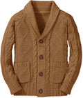 Boy's Sweater Cardigan with Shawl Collar and Cable Knit Design