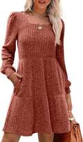 Womens Square Neck Long Sleeve Fall Babydoll Sweater Dress Dresses