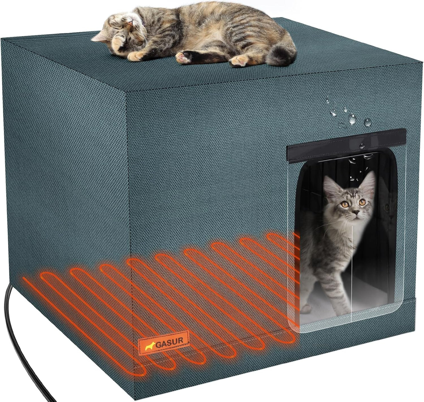 GASUR Large Heated Cat House for Outside Winter Protection