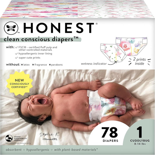 The Honest Co. Plant-Based Diapers | Rose Blossom | Size 1, 78 ct