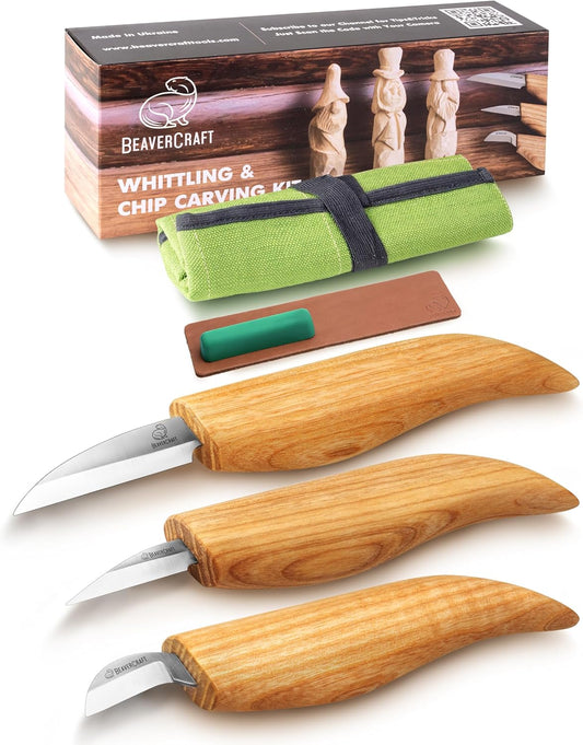 BeaverCraft Wood Carving Knife Kit S15 for Beginners and Kids