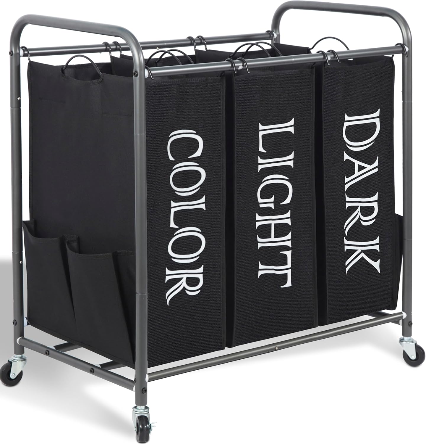 3 Section Laundry Sorter with Heavy Duty Rolling Wheels and Bags