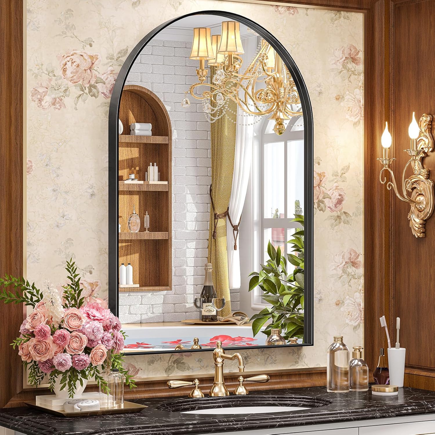 Brightify Arched Mirror - Elegant 26 x 38 Inch Black Design