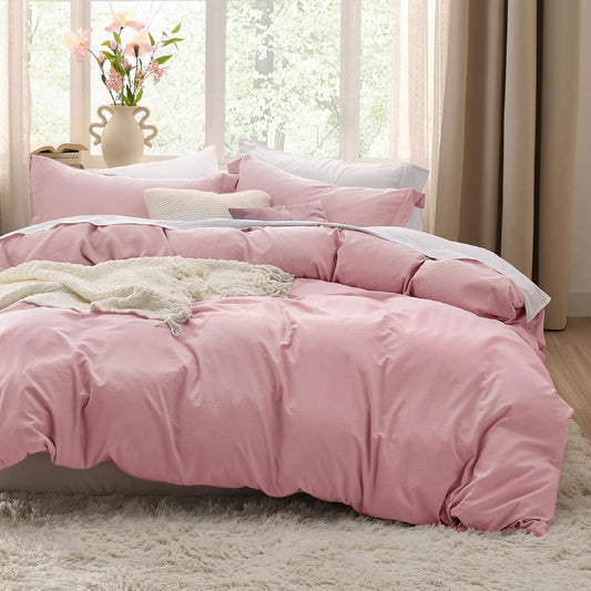 Bedsure Pink Duvet Cover Twin Set - Soft Cotton-Like Bedding