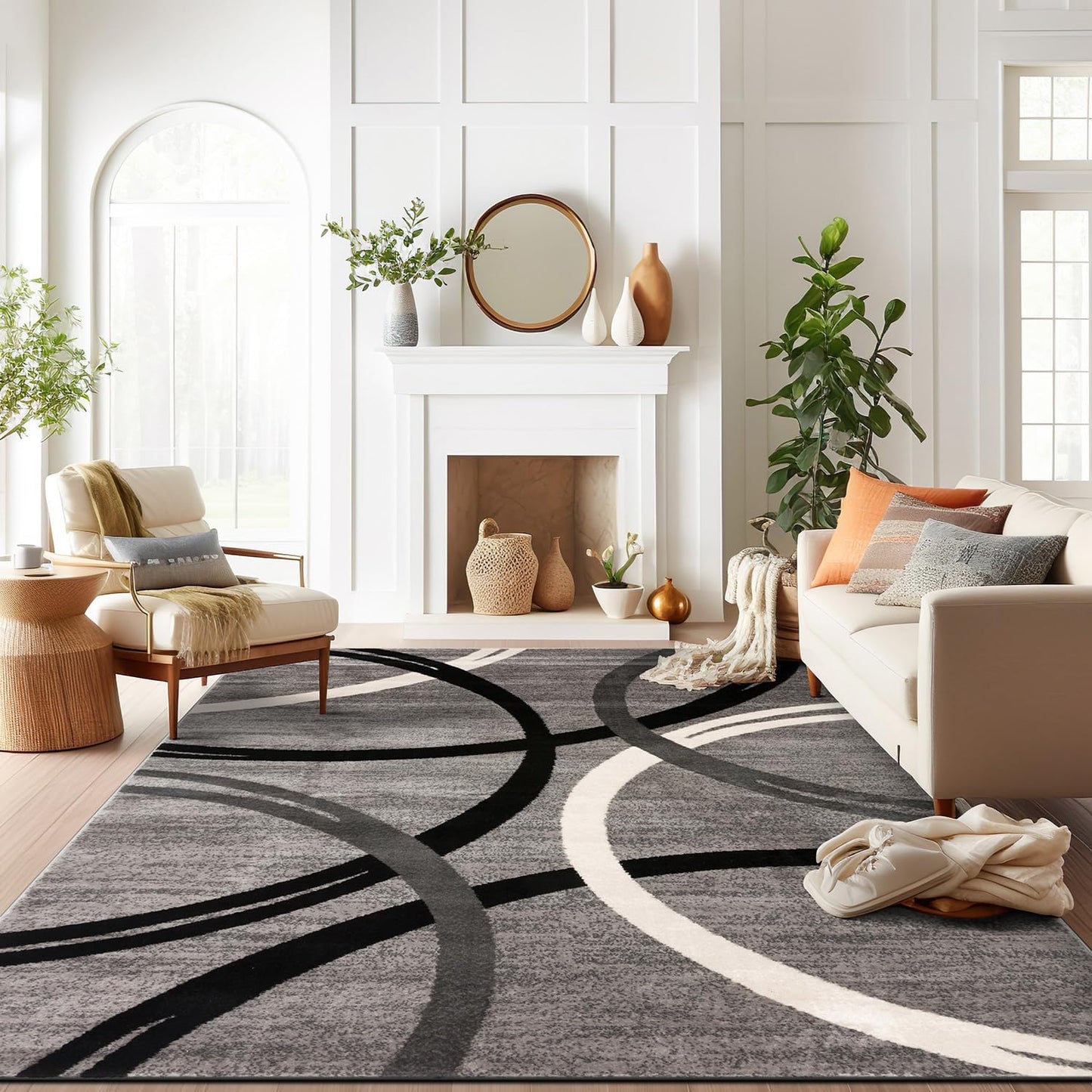 Modern Wavy Circles Design Area Rug 10ft x 14ft in Gray