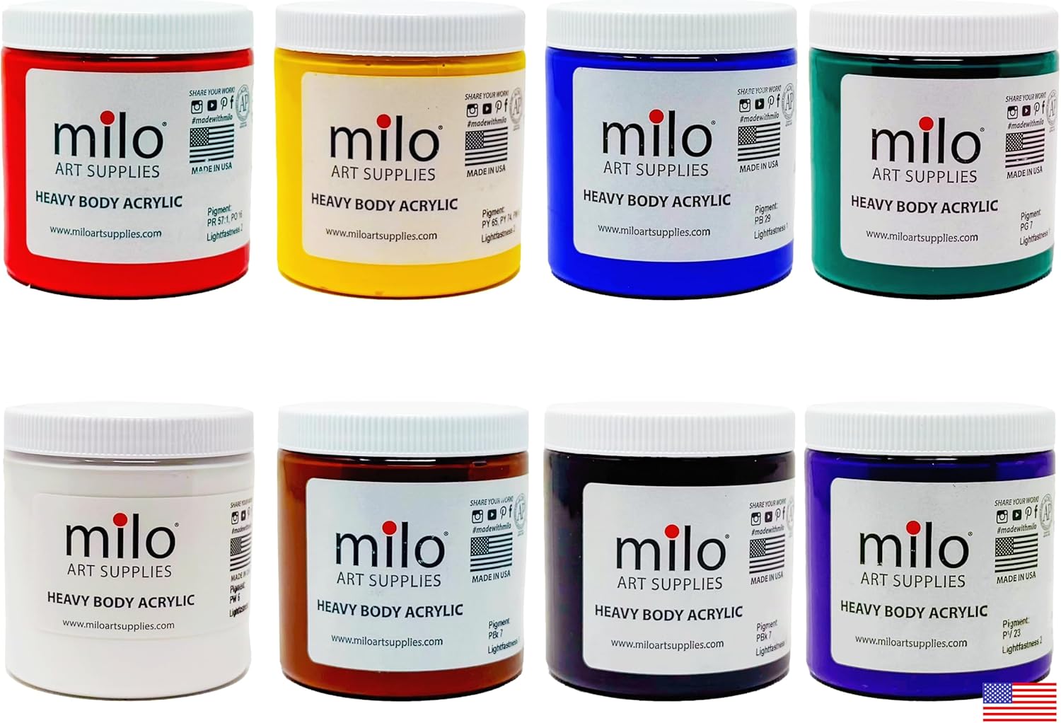 Milo Acrylic Paint Set of 8 Colors - Heavy Body Non-Toxic Paint