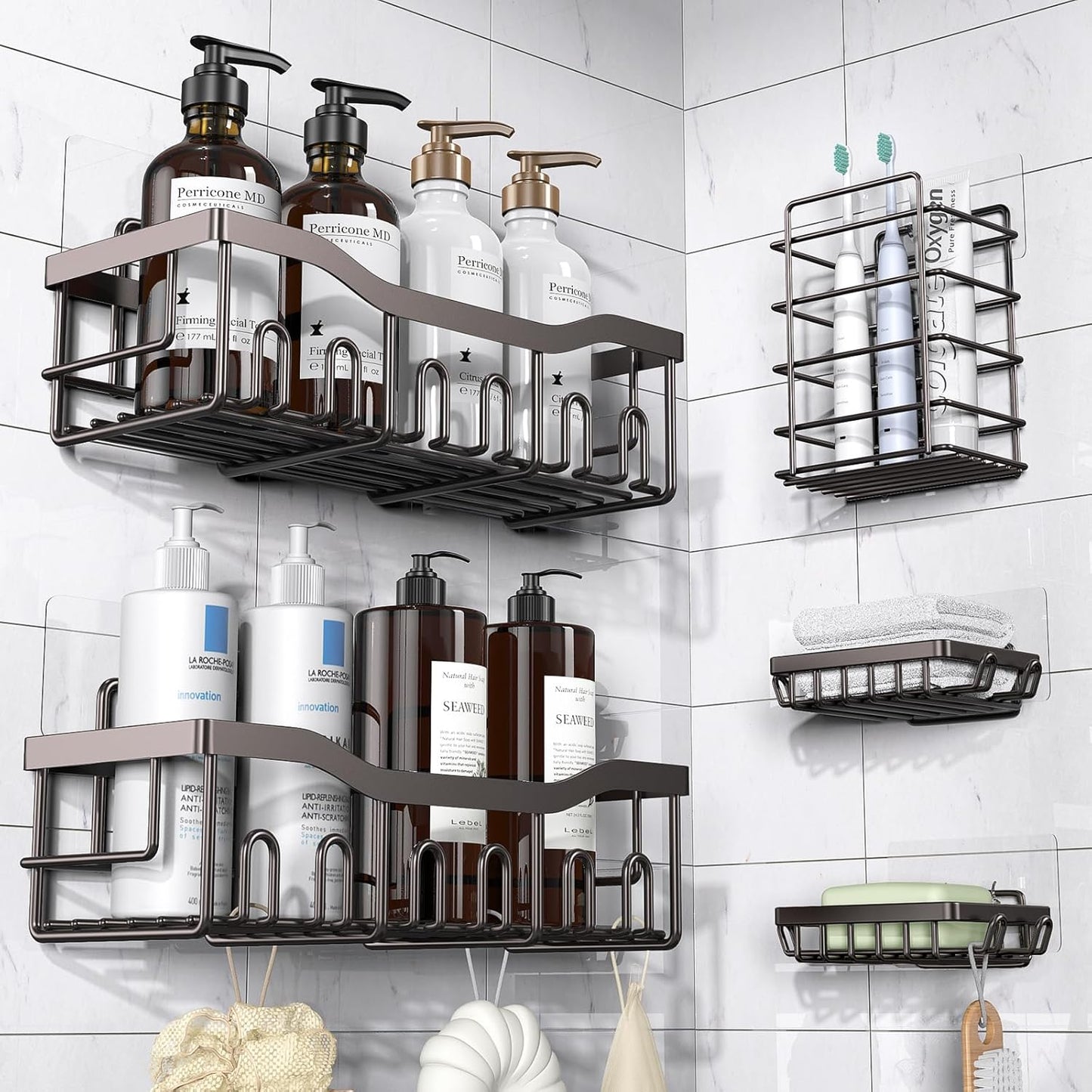 5-Pack Rustproof Stainless Steel Shower Caddy for Bathroom Storage