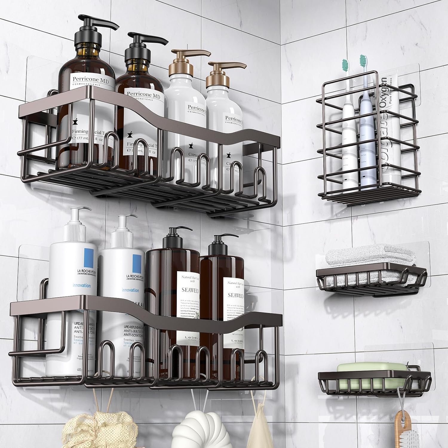 5-Pack Rustproof Stainless Steel Shower Caddy for Bathroom Storage