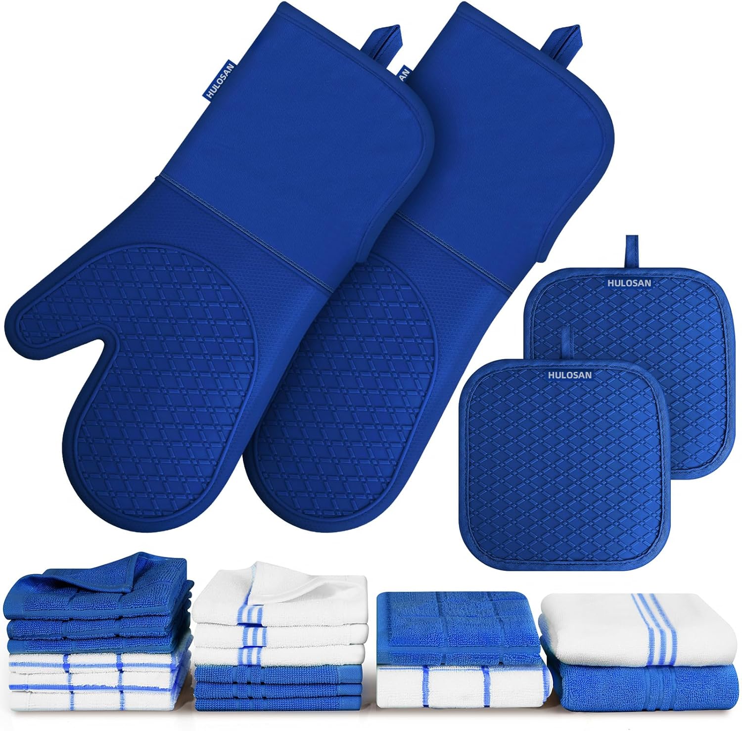 Silicone Oven Mitts and Cotton Kitchen Towels Gift Set