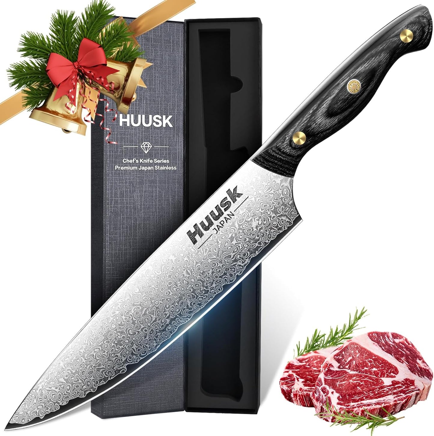 Huusk Damascus Chef Knife 8 inch - Ultimate Kitchen Tool