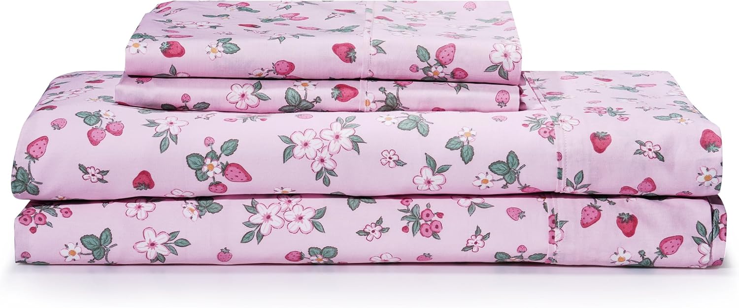 100% Cotton Printed Full Sheets Set - Pink Floral Design