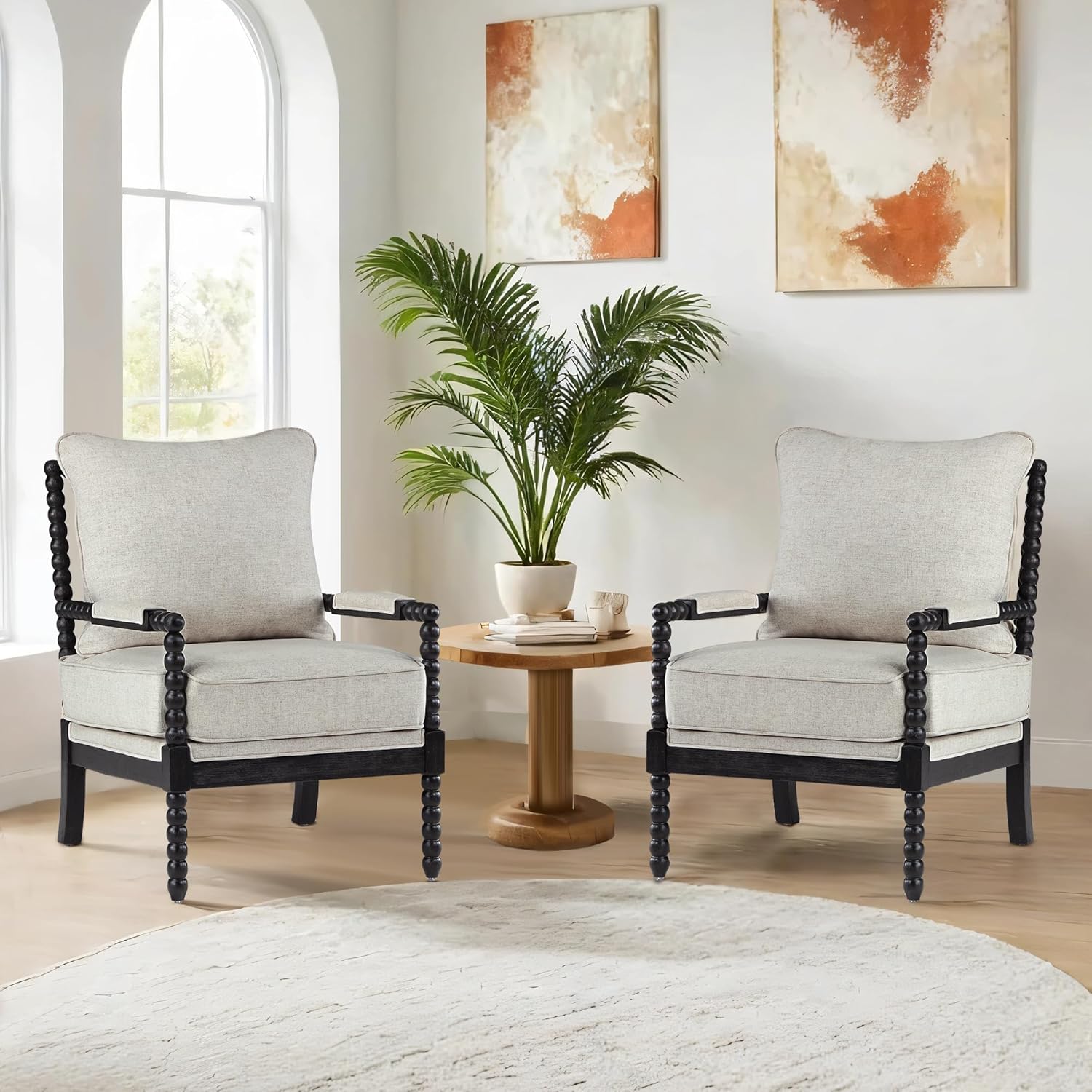 DUHOME Set of 2 Linen Spindle Chairs - Maximum Comfort!