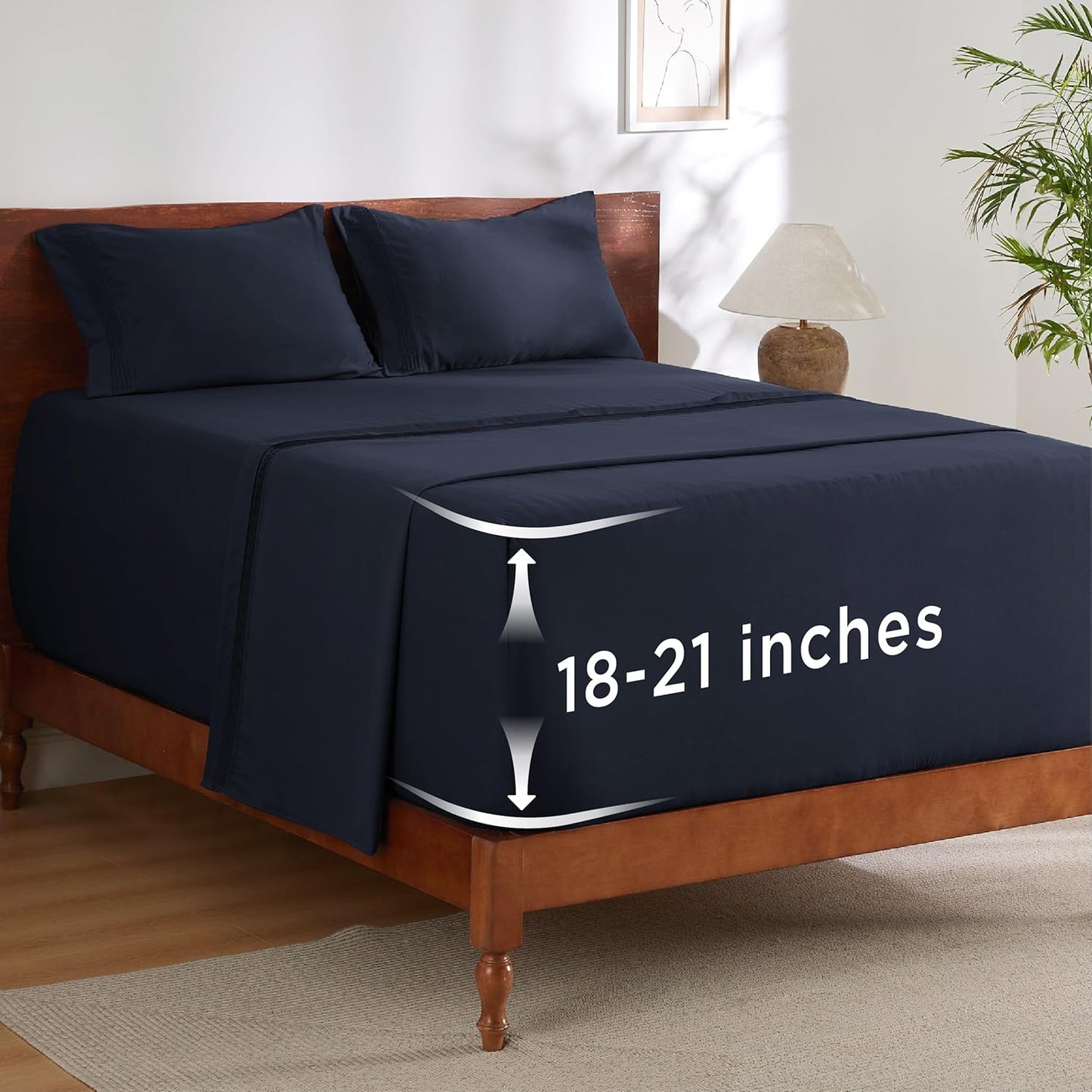 Deep Pocket King Sheet Set - Soft & Cooling Bedsheets Navy