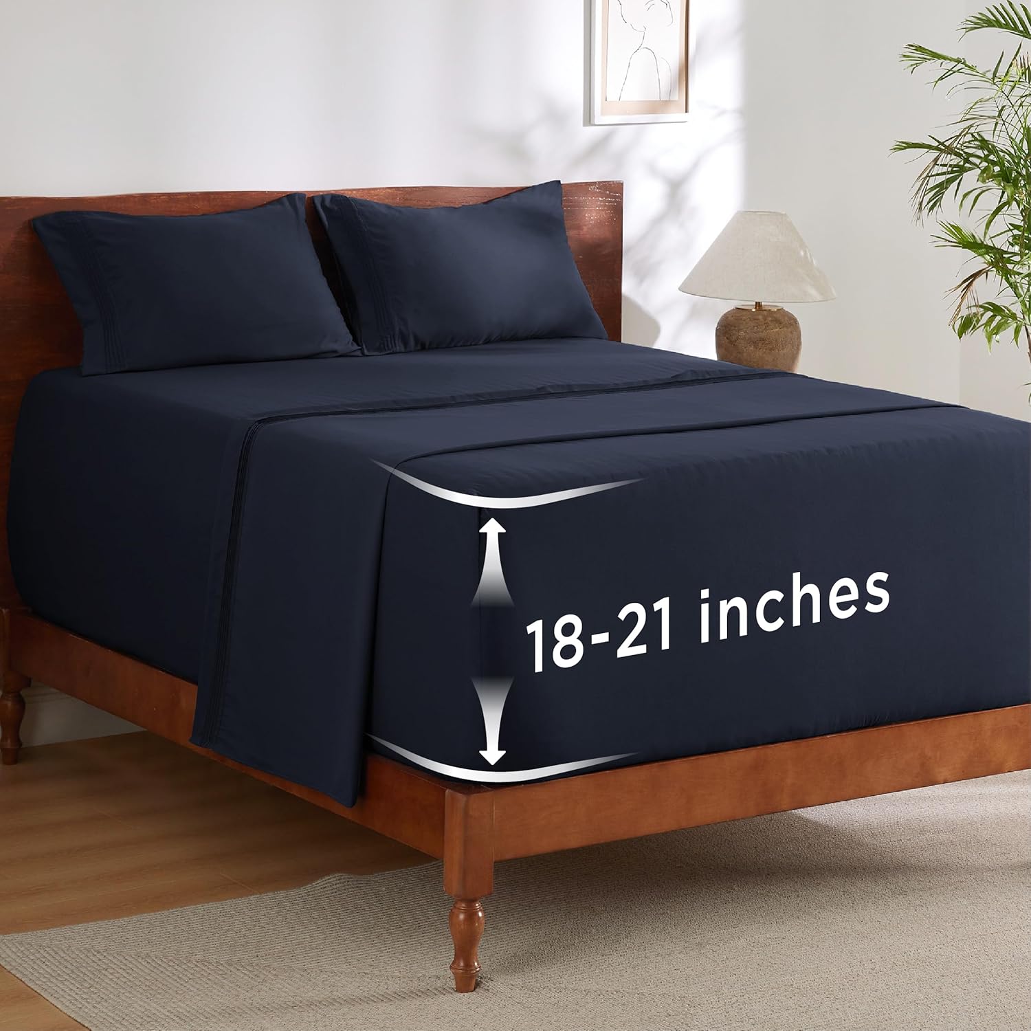 Deep Pocket King Sheet Set - Soft & Cooling Bedsheets Navy