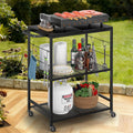 Grill Cart for Outside 3-Tier BBQ Prep Rolling Table - Mobile Pizza
