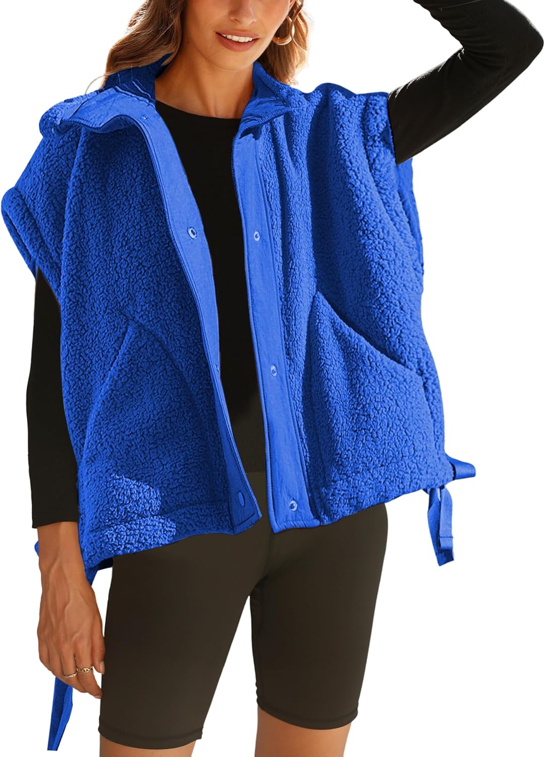 Sherpa Vest Women Oversized Fleece Jacket with Pockets