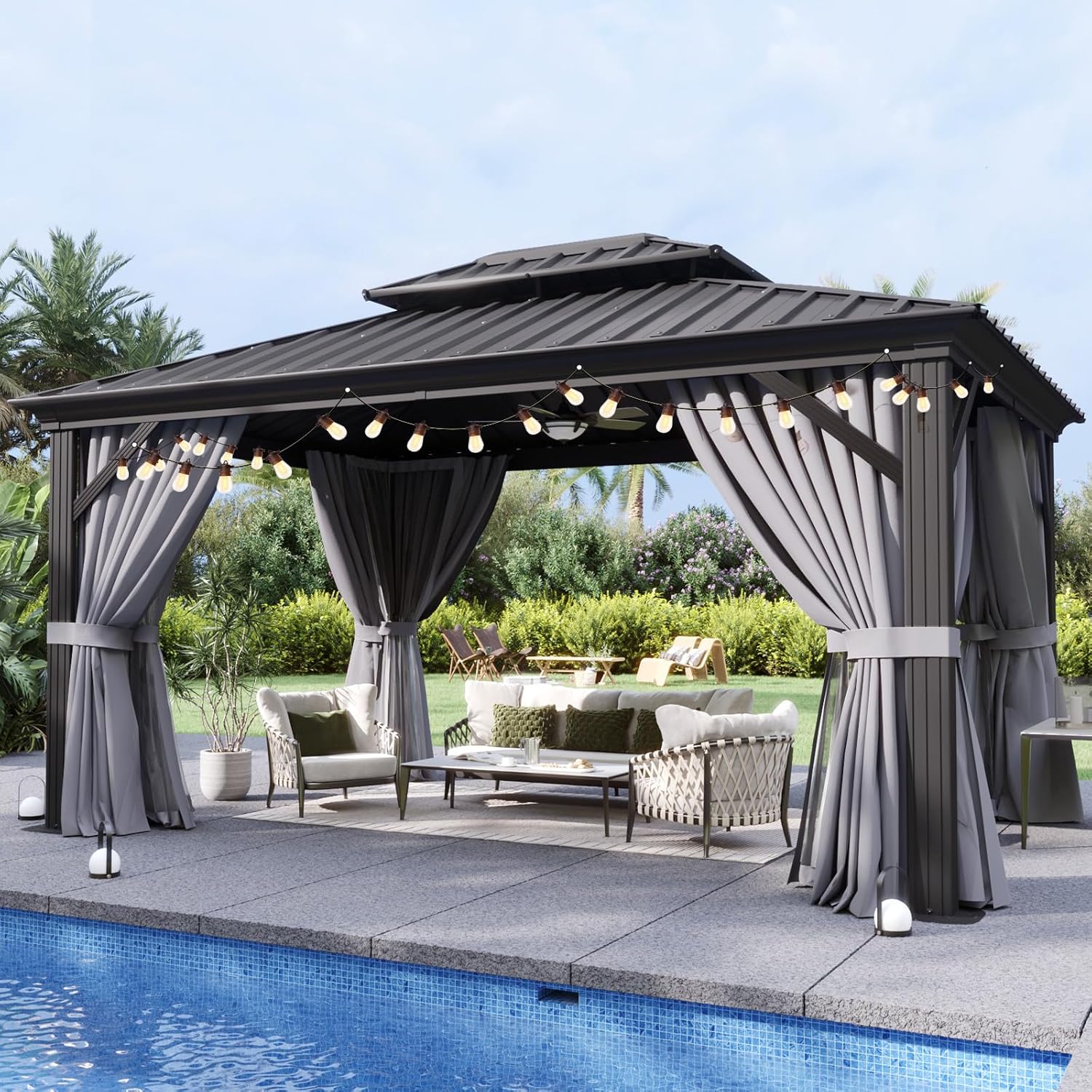 Aoxun 10ftx12ft Hardtop Gazebo with Double Galvanized Steel Roof