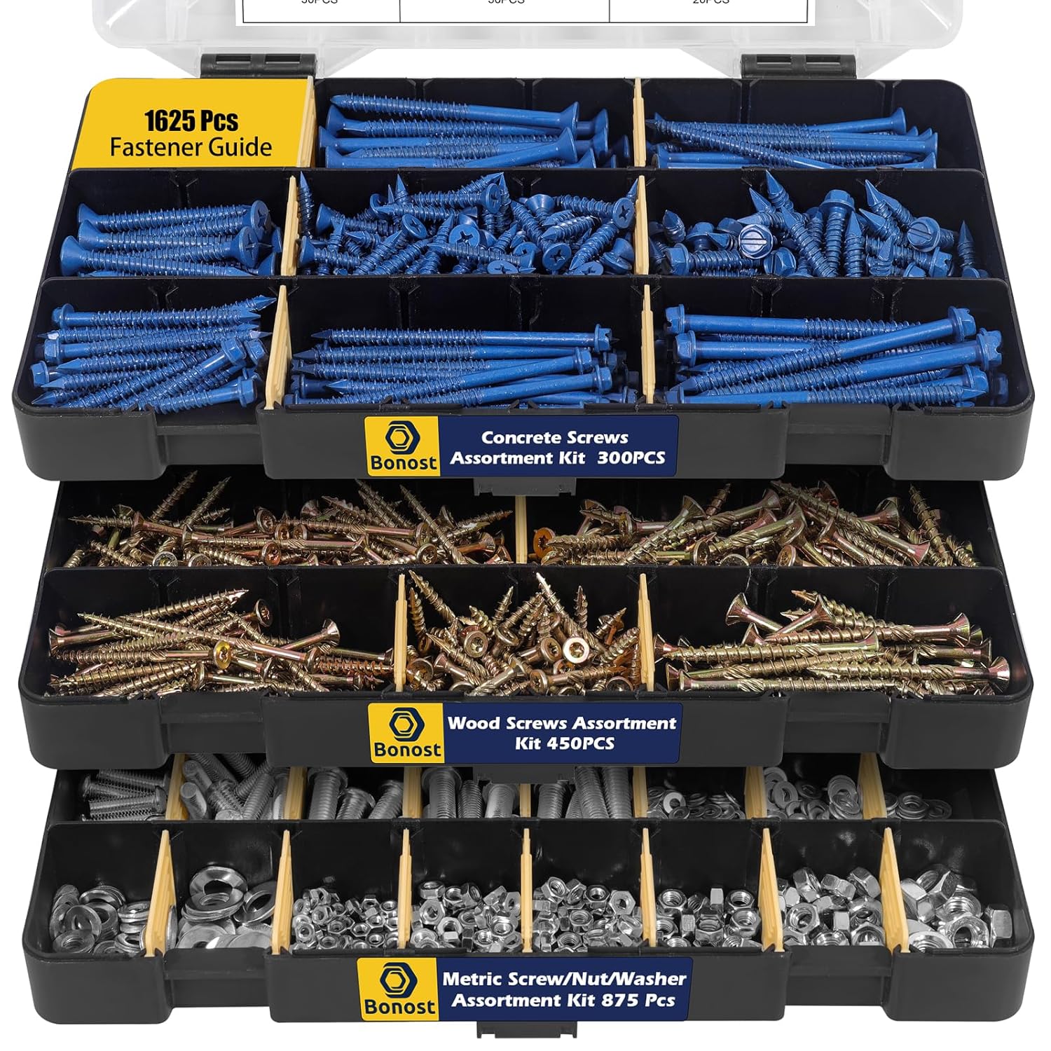 Concrete Screw Set 1625 Pcs - Assorted Nuts and Bolts Kit