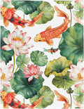 Lotus & Koi Fish Blanket - Traditional Chinese Art Fleece Throw