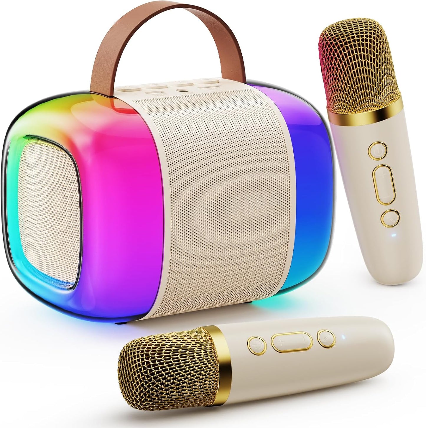 Kids' Mini Karaoke Machine: 2 Wireless Mics, Bluetooth Speaker, LED Lights
