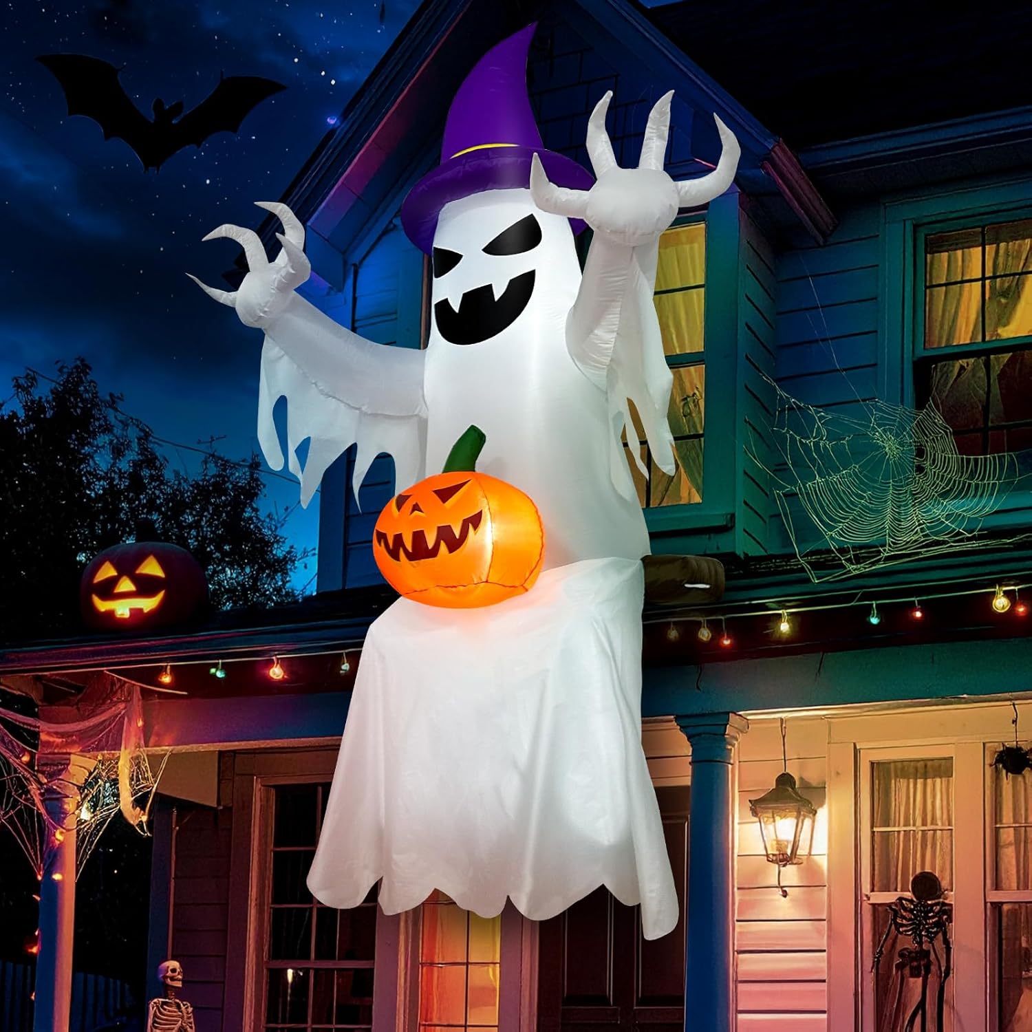 8FT Halloween Inflatable Ghost Decoration with LED Lights