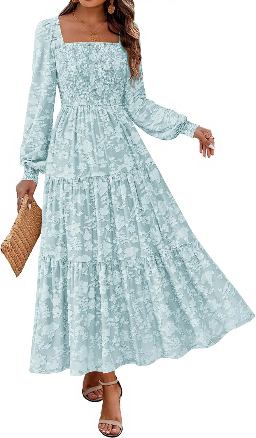 KIRUNDO Wedding Guest Dresses Long Sleeve Floral Boho Maxi