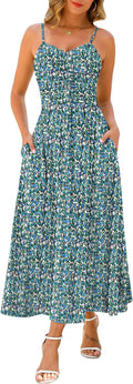 Annebouti Women Ruched Floral Maxi Dress - Adjustable Straps