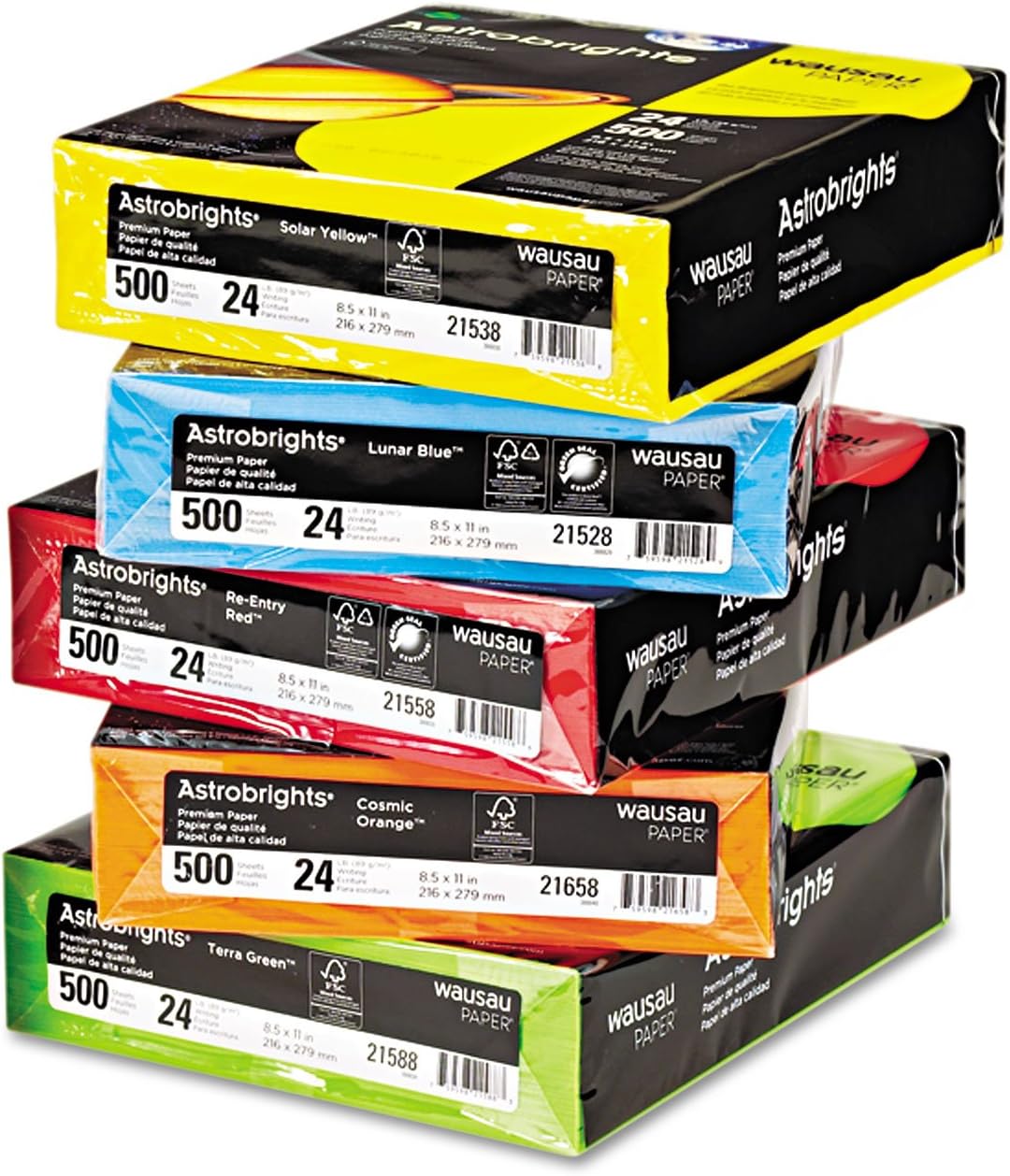 Astrobrights Color Paper 8.5in x 11in 24 lb 5-Color Mixed Carton