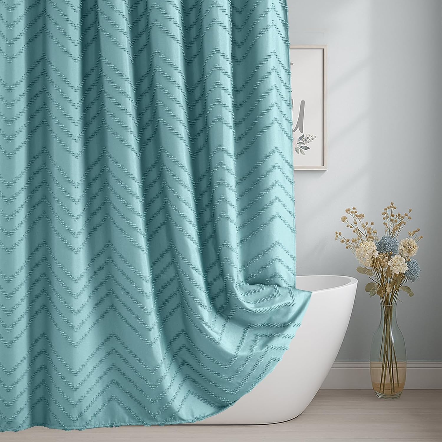 78in Long Teal Shower Curtain for Boho Farmhouse Decor