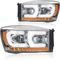 LED DRL Headlight for 2006-2009 Dodge Ram Trucks - Chrome Amber