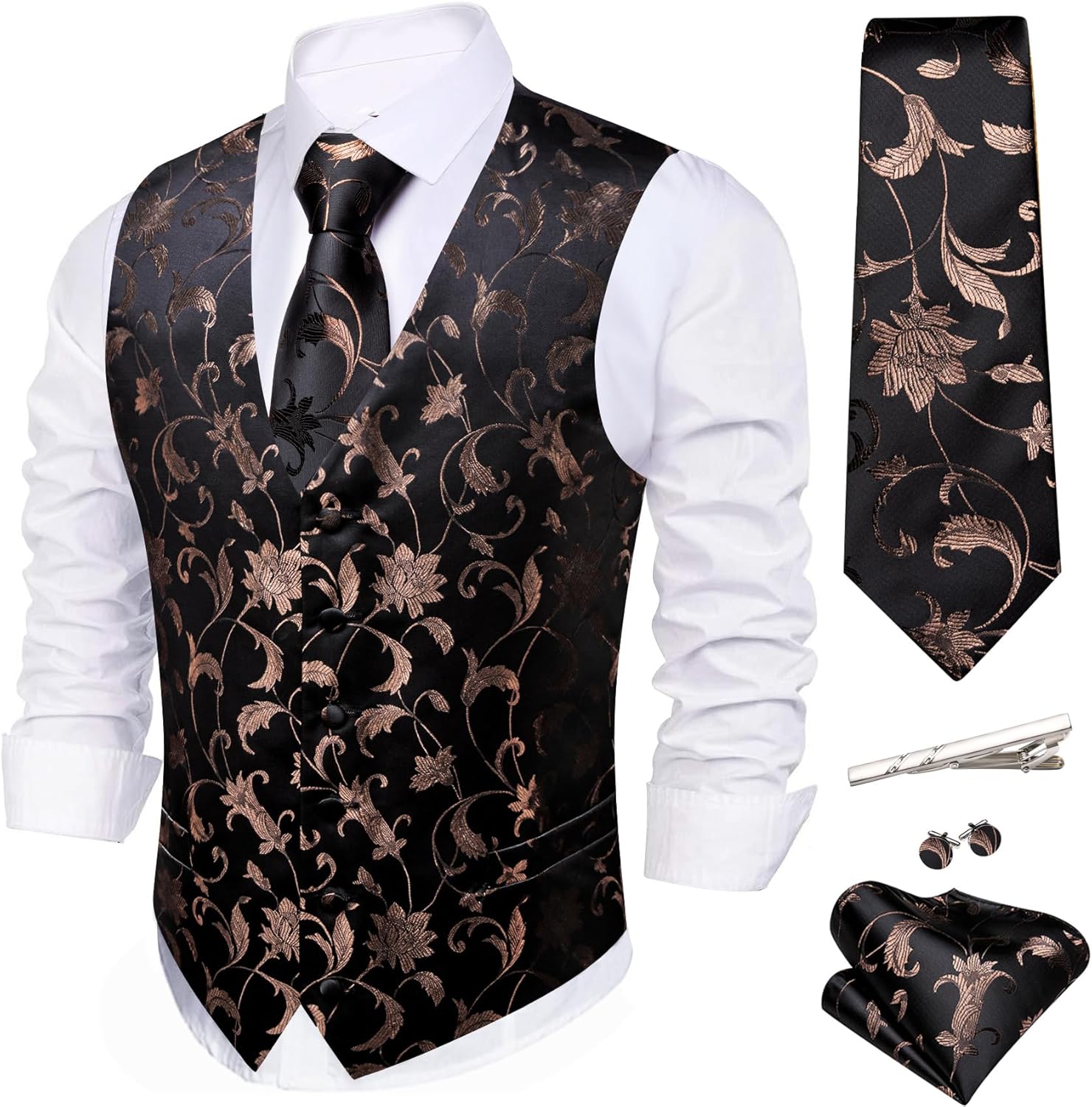 Elegant Paisley Silk Jacquard Waistcoat Ties Set for Men 5PCS