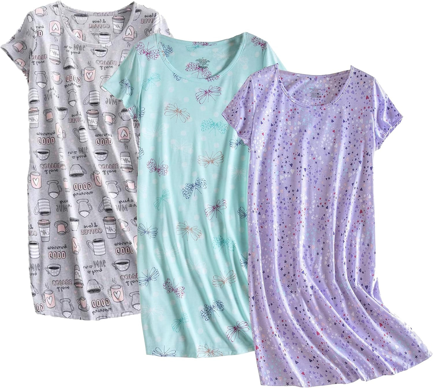 Comfortable Women's Cotton Nightgown Sleepwear 3 Pack Set