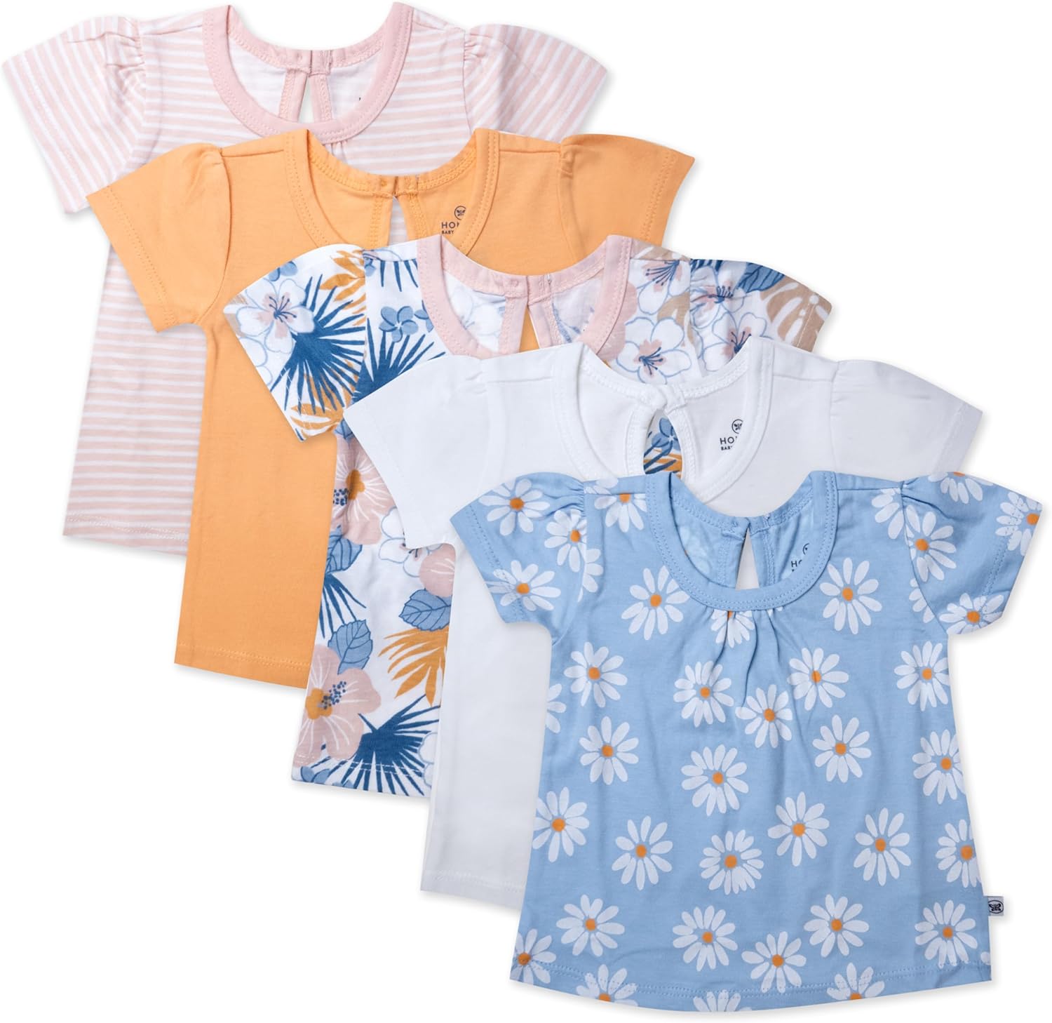 HonestBaby 5-Pack Puff Sleeve T-Shirts for Kids in Organic Cotton