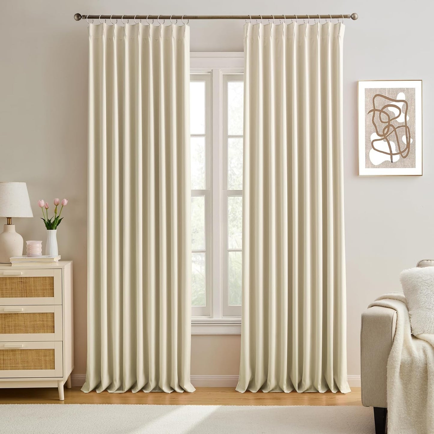 Pinch Pleat Blackout Curtains Pair for Large Windows 60 Inch