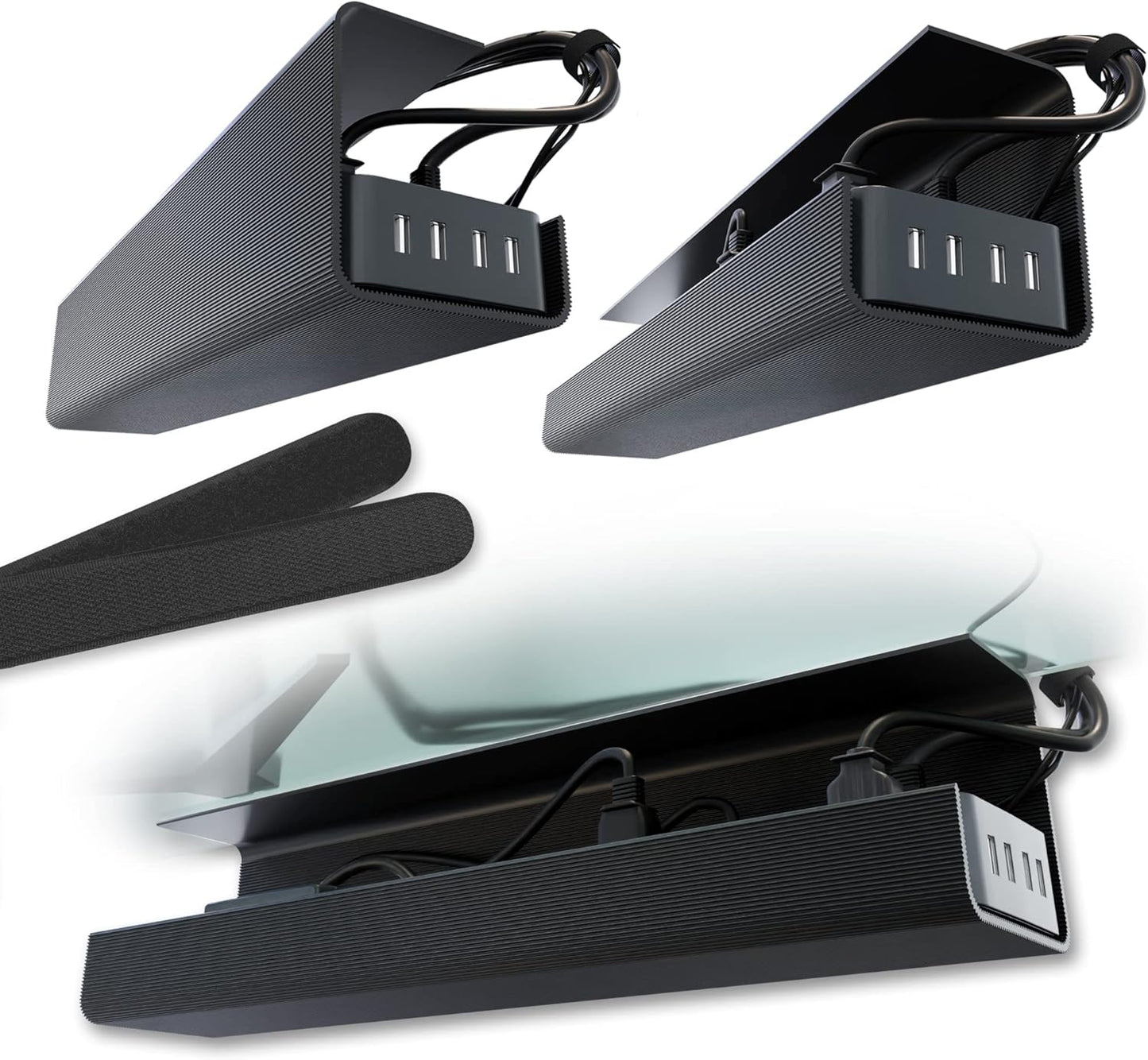 Effortless Cord Control - Black Cable Trays x2