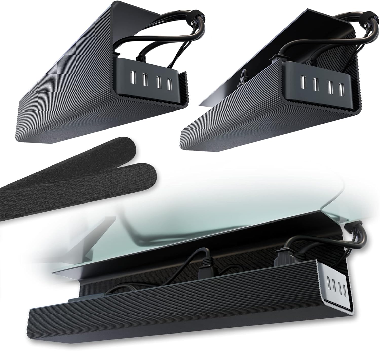 Effortless Cord Control - Black Cable Trays x2