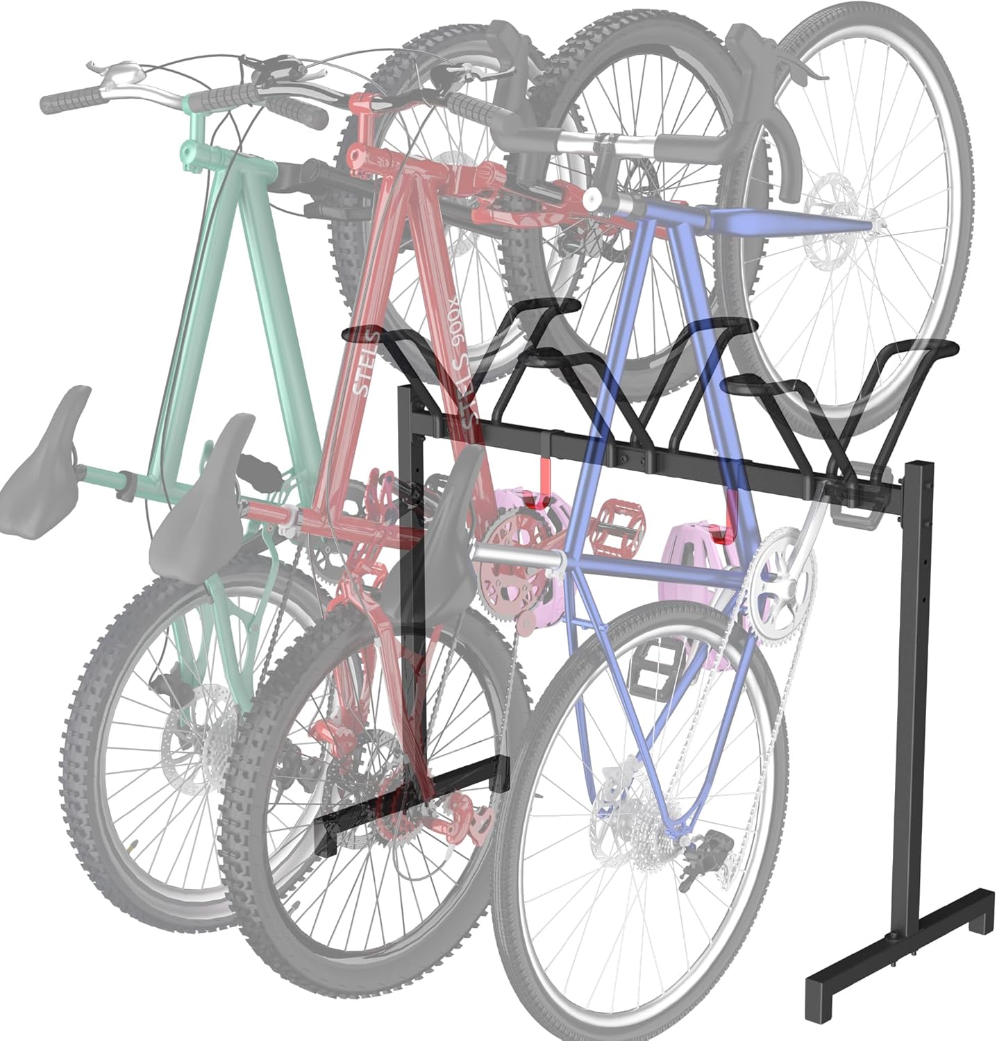 Adjustable Bicycle Parking Rack for 3 Bikes - Metal Storage