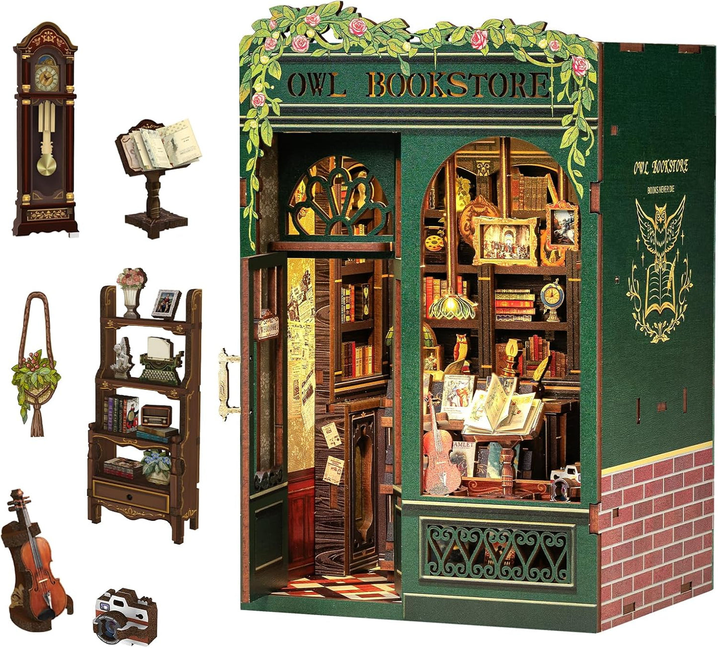 DIY Miniature House Book Nook Kit - Owl Bookstore Decor