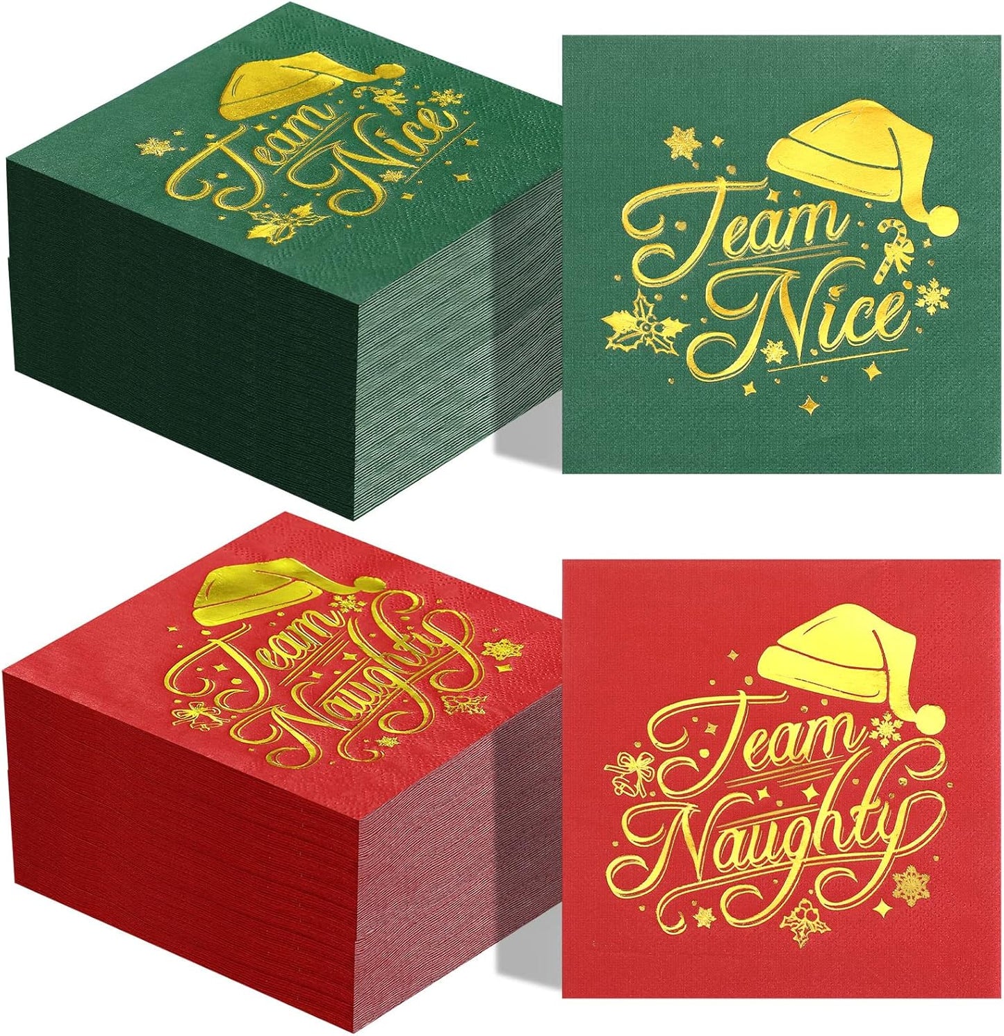 Gold Foil Santa Cocktail Napkins - Festive Holiday Party Decor