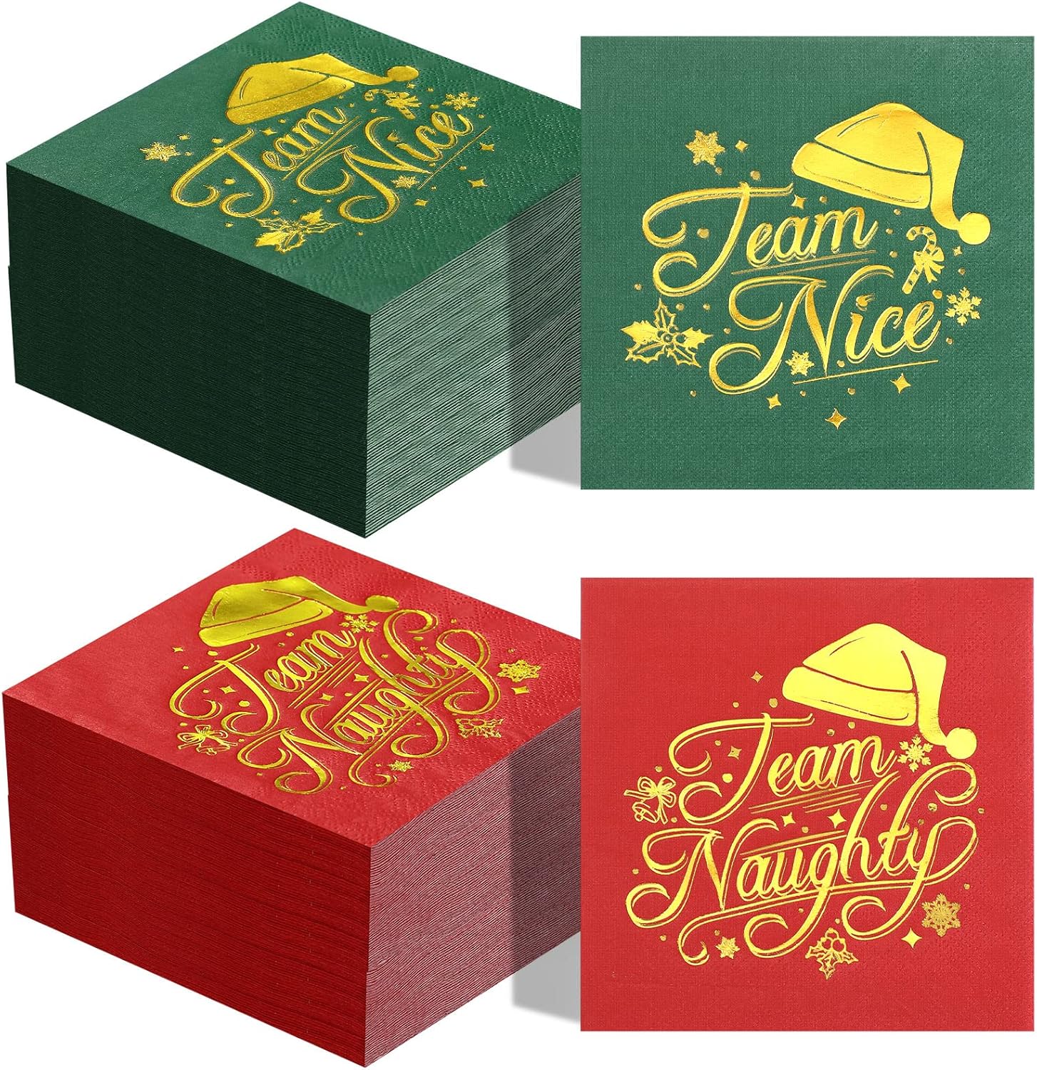 Gold Foil Santa Cocktail Napkins - Festive Holiday Party Decor