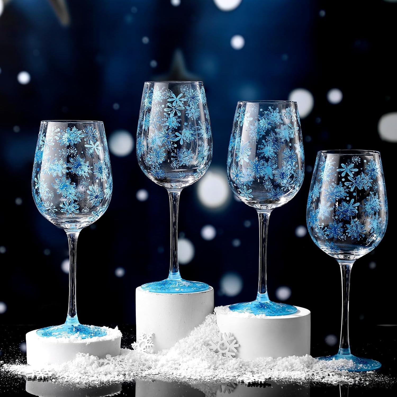 Winter Snowflake Hand Painted Wine Glasses Set for Parties