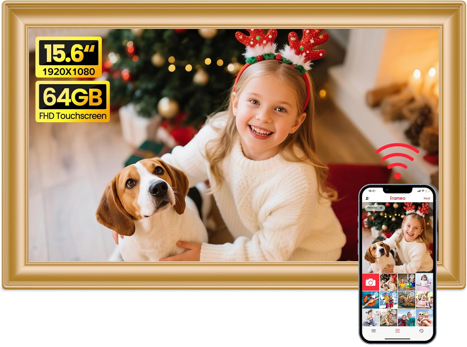 64GB 15.6 Inch Digital Picture Frame with WiFi for Memories