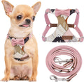 No Pull XXS Puppy Harness with Suede Bow Pink - Lightweight Fit