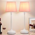 Cordless Table Lamps Rechargeable Set - 2 Pack White with Pink Shade