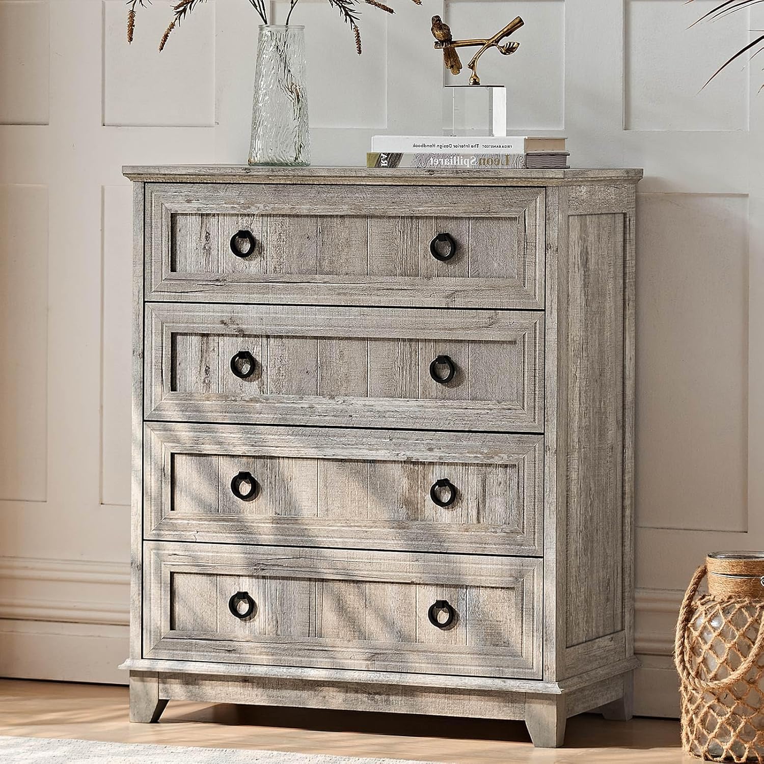 6 Drawer Dresser for Bedroom with Farmhouse Aesthetic Design