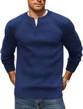 Men's Knit Henley Sweater Long Sleeve Cable Knit Pullover