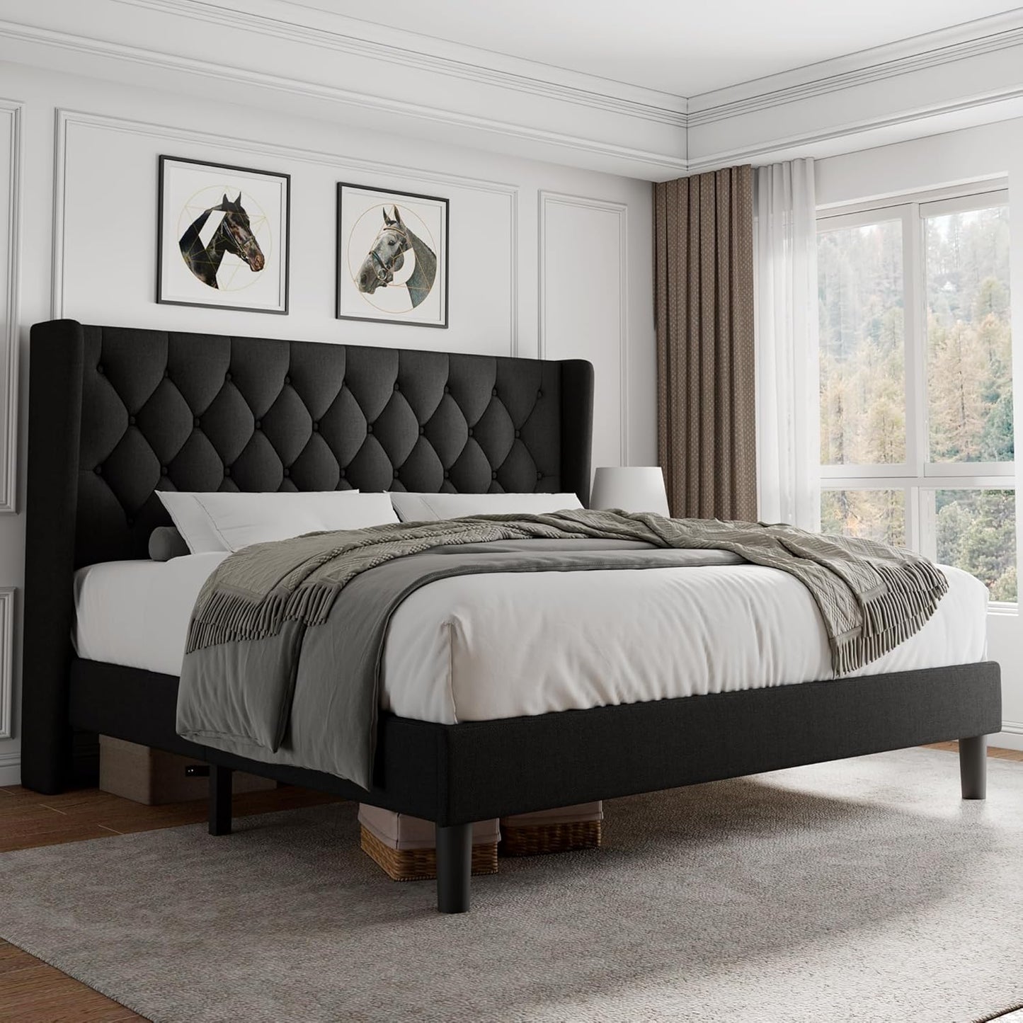 iPormis King Size Platform Bed Frame with Tufted Headboard