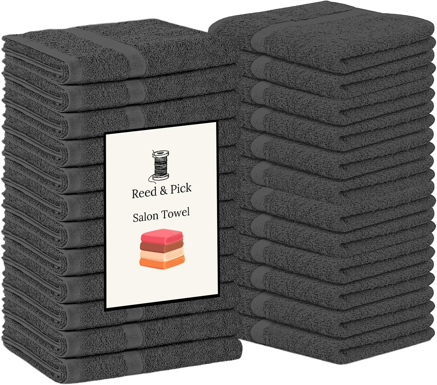 24 Pack Dark Grey Hand Towels 100% Cotton Highly Absorbent