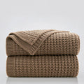 Douceur Light Brown Chunky Cable Knit Throw Blanket - Cozy, Reversible